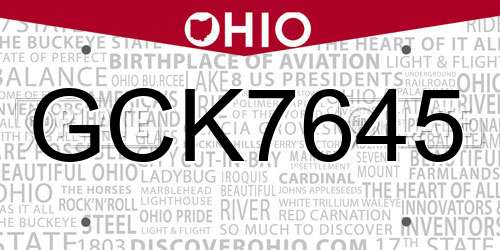 GCK7645 Ohio License Plate