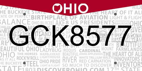 GCK8577 Ohio License Plate