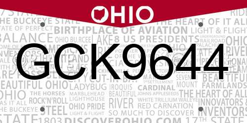 GCK9644 Ohio License Plate