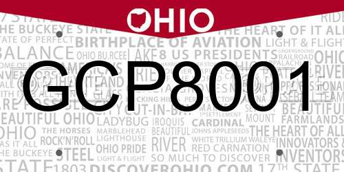 GCP8001 Ohio License Plate