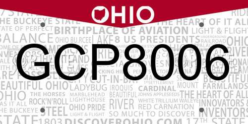 GCP8006 Ohio License Plate