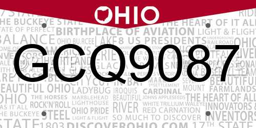GCQ9087 Ohio License Plate