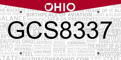 GCS8337 Ohio License Plate