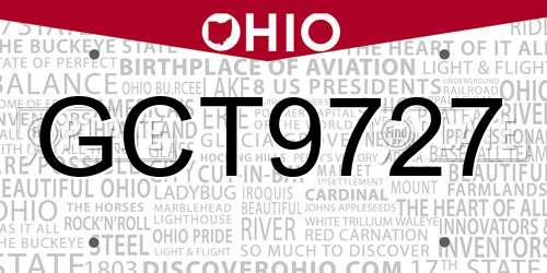 GCT9727 Ohio License Plate
