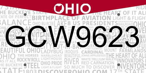 GCW9623 Ohio License Plate