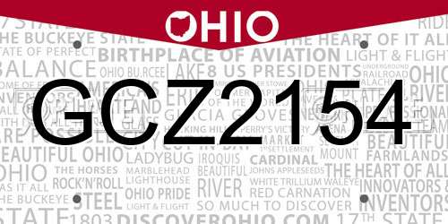 GCZ2154 Ohio License Plate