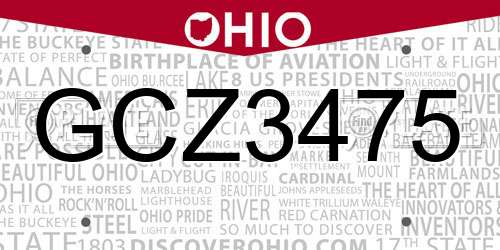 GCZ3475 Ohio License Plate