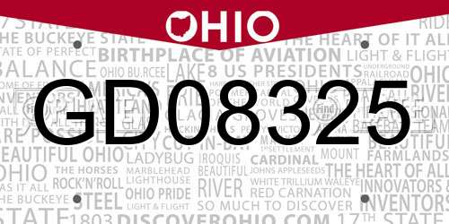 GD08325 Ohio License Plate