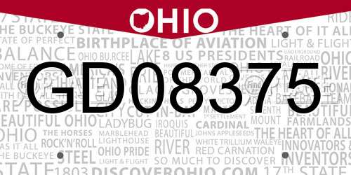 GD08375 Ohio License Plate