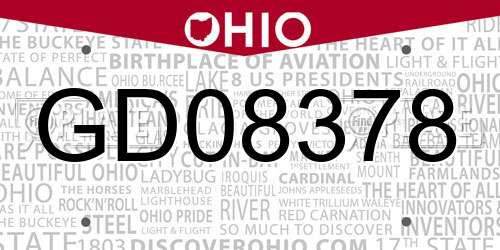 GD08378 Ohio License Plate