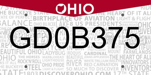 GD0B375 Ohio License Plate