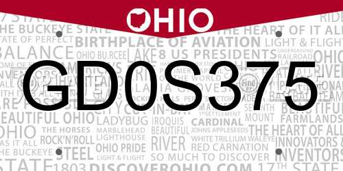 GD0S375 Ohio License Plate
