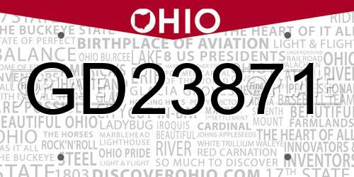 GD23871 Ohio License Plate