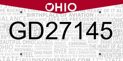 GD27145 Ohio License Plate
