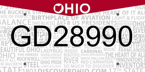 GD28990 Ohio License Plate