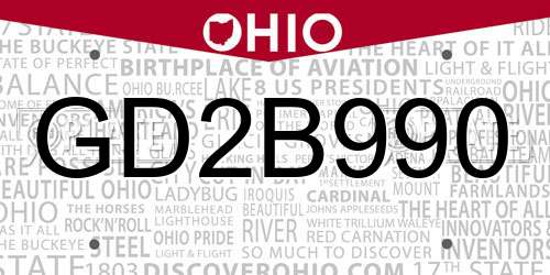 GD2B990 Ohio License Plate