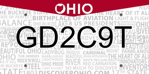 GD2C9T Ohio License Plate