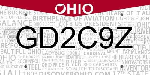 GD2C9Z Ohio License Plate