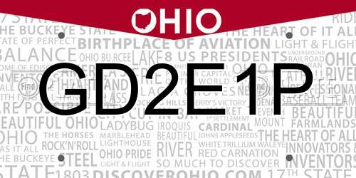 GD2E1P Ohio License Plate