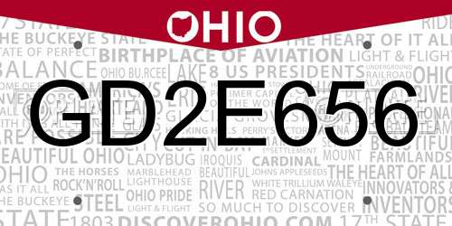 GD2E656 Ohio License Plate