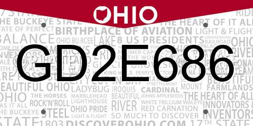 GD2E686 Ohio License Plate