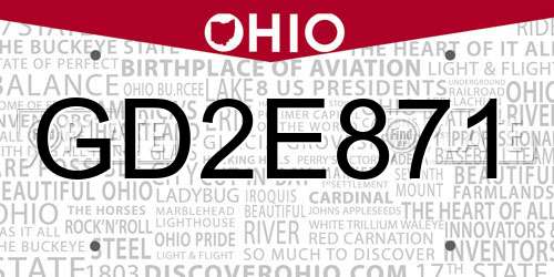 GD2E871 Ohio License Plate