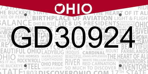 GD30924 Ohio License Plate