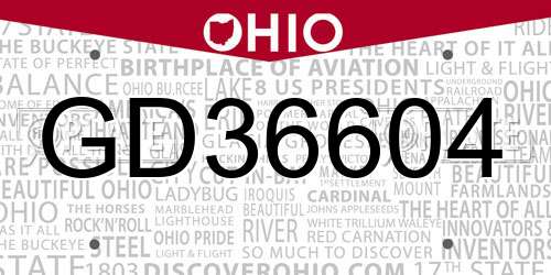GD36604 Ohio License Plate