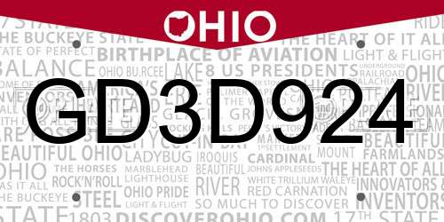 GD3D924 Ohio License Plate