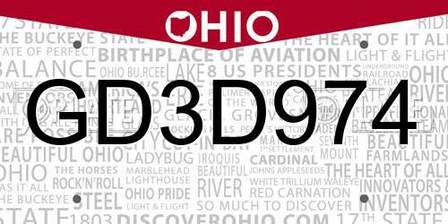 GD3D974 Ohio License Plate