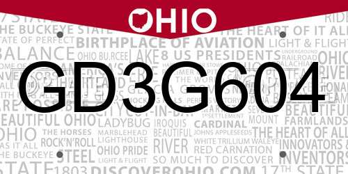 GD3G604 Ohio License Plate