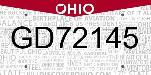 GD72145 Ohio License Plate