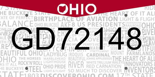 GD72148 Ohio License Plate