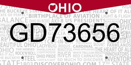 GD73656 Ohio License Plate
