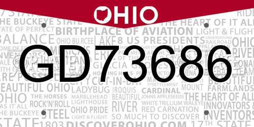 GD73686 Ohio License Plate