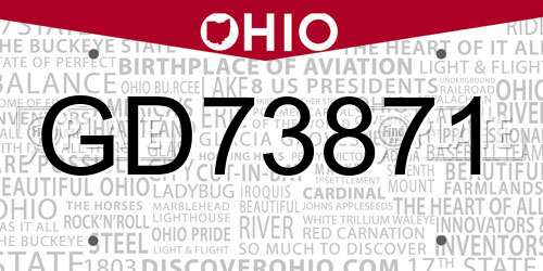 GD73871 Ohio License Plate