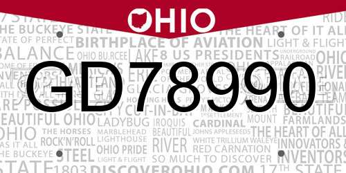 GD78990 Ohio License Plate