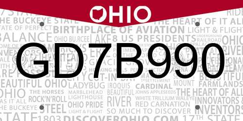 GD7B990 Ohio License Plate
