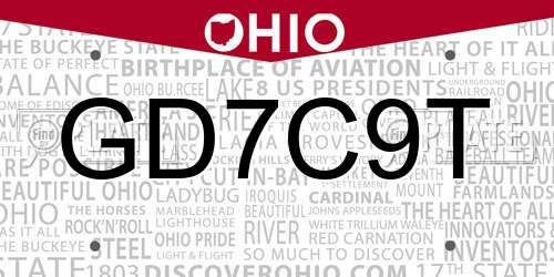 GD7C9T Ohio License Plate
