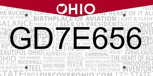 GD7E656 Ohio License Plate