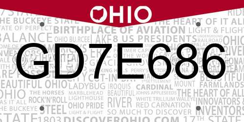 GD7E686 Ohio License Plate