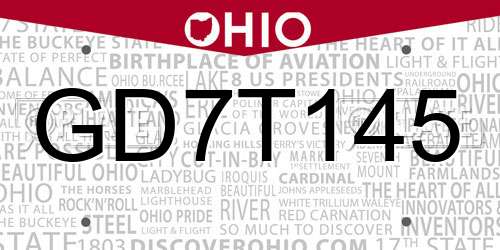 GD7T145 Ohio License Plate