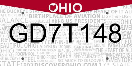 GD7T148 Ohio License Plate