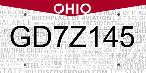 GD7Z145 Ohio License Plate