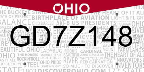 GD7Z148 Ohio License Plate