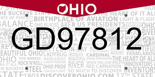 GD97812 Ohio License Plate