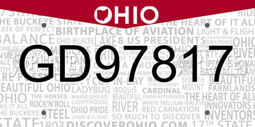 GD97817 Ohio License Plate