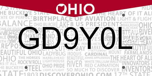 GD9Y0L Ohio License Plate