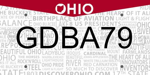 GDBA79 Ohio License Plate