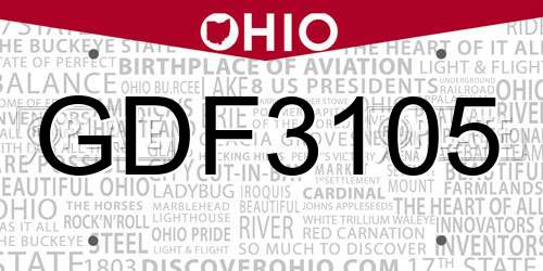 GDF3105 Ohio License Plate